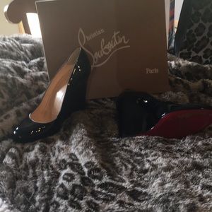 Christian Louboutin Black Patent Leather Wedge.